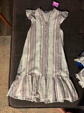 Draper James Striped V-Neck Dress in Red, Blue, Cream
